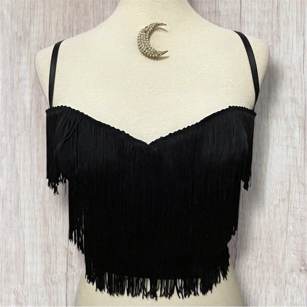 NWT Victoria's Secret Sexy Little Things Black Fringe Corset Bustier Bra Top
